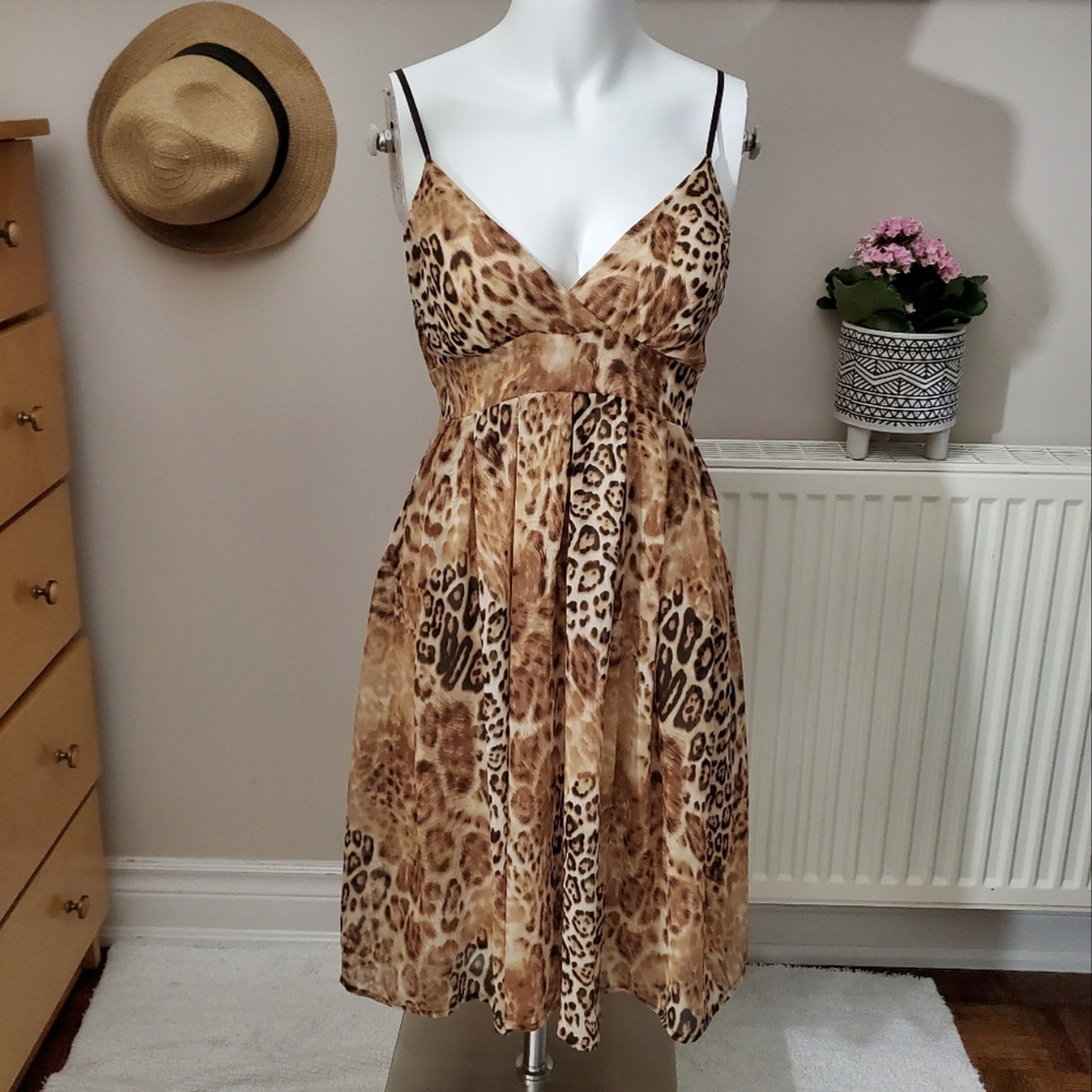 Majora Leopard Print Pleated Tie Waist Dress- S
